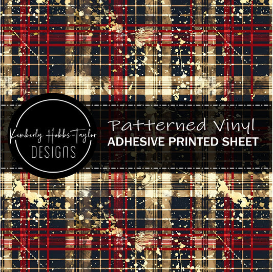 Red Black Gold Distressed Plaid vinyl