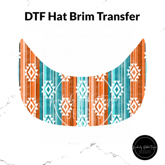 DTF Hat Brim Transfer - Teal Orange Aztec F