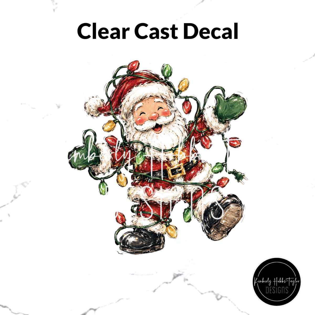 Clear Cast Decal - Santa with Christmas Lights