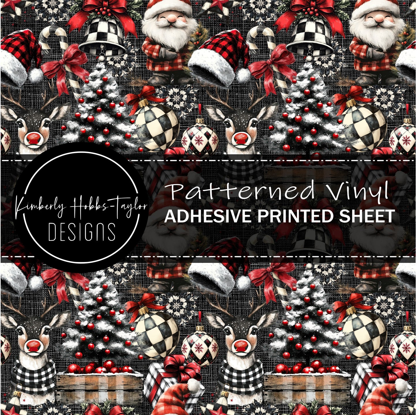 Red Plaid Santa and Reindeer vinyl