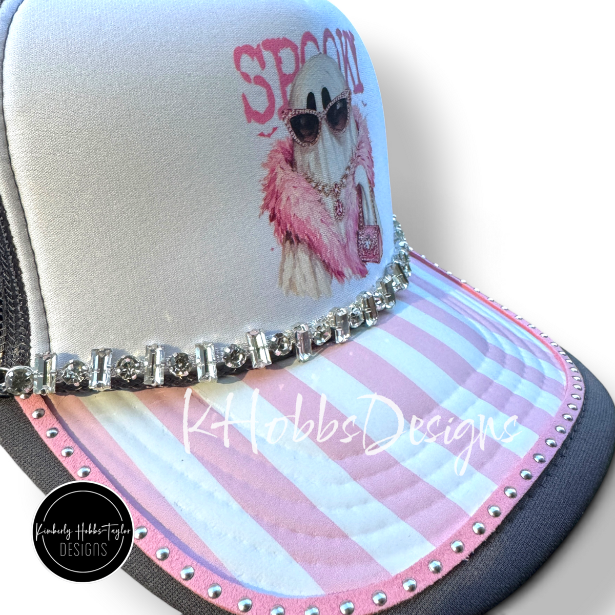 Pink Striped Spooky on Grey - Trucker Hat