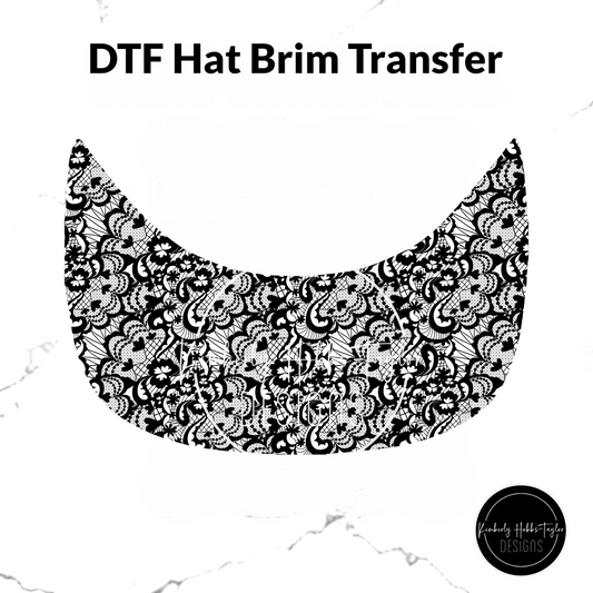 DTF Hat Brim Transfer - Black White Lace D