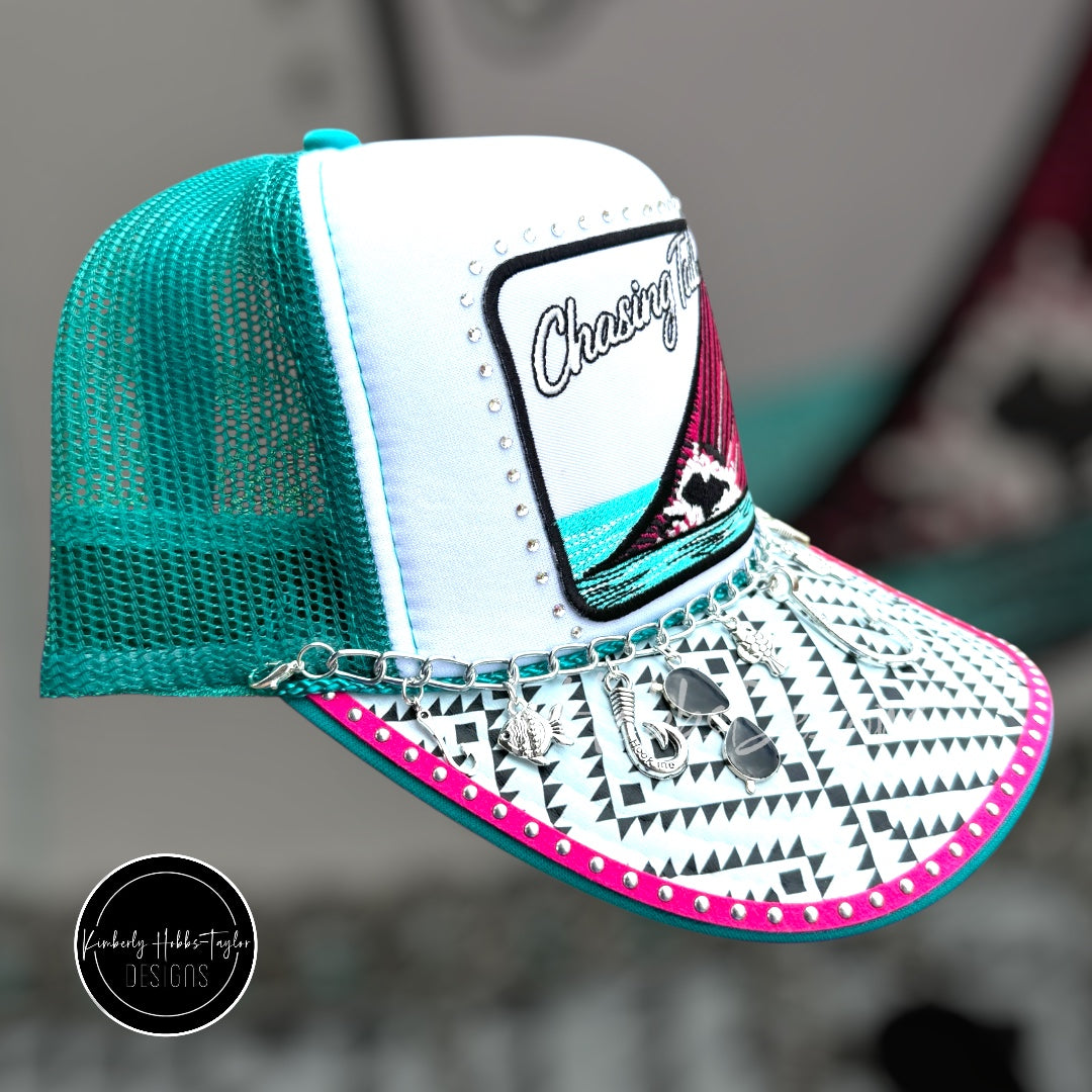 Chasing Tail Teal & Pink - Fishing Trucker Hat