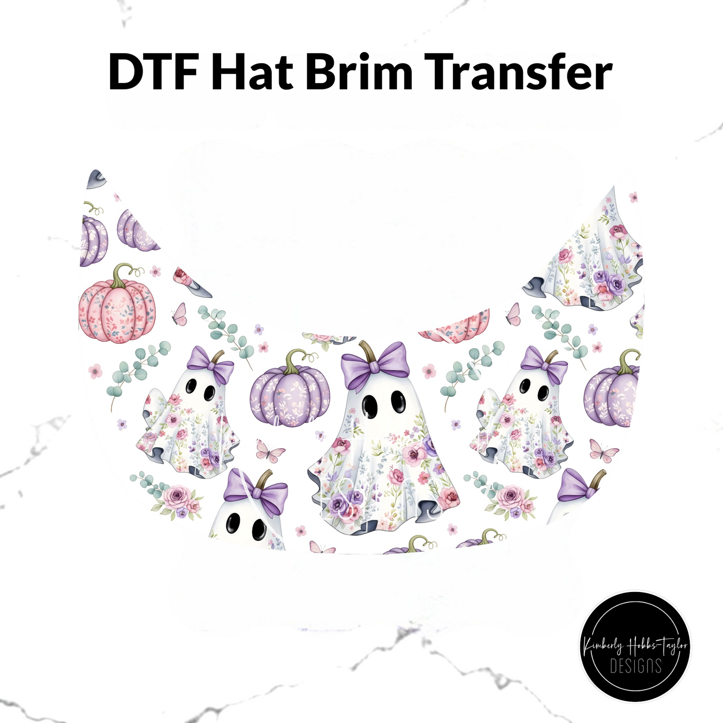 DTF Hat Brim Transfer - Ghost Floral White