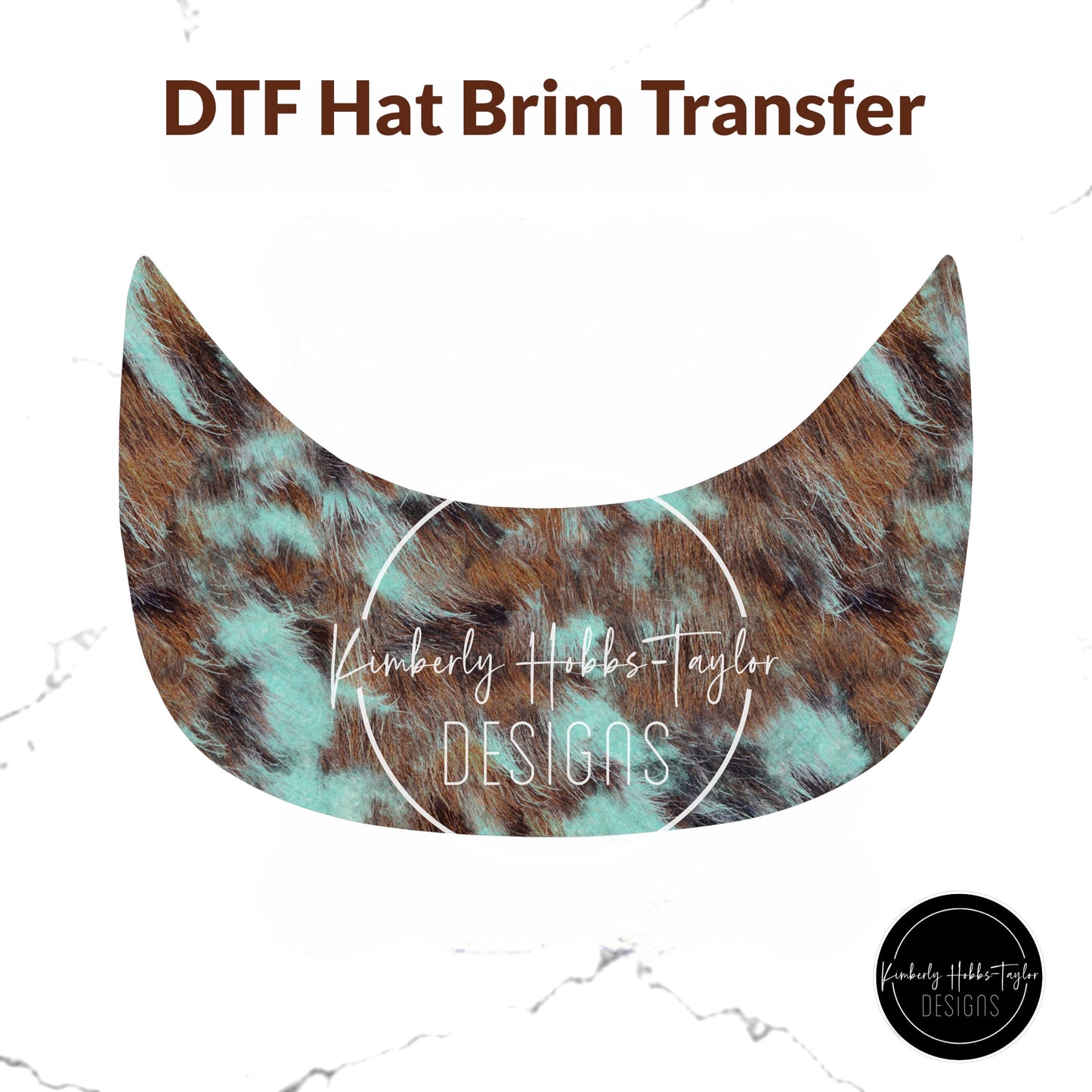 DTF Hat Brim Transfer - Turquoise Brown Cowhide