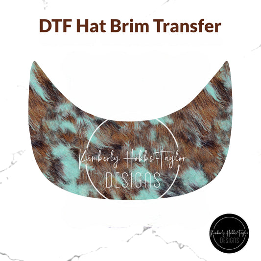 DTF Hat Brim Transfer - Turquoise Brown Cowhide