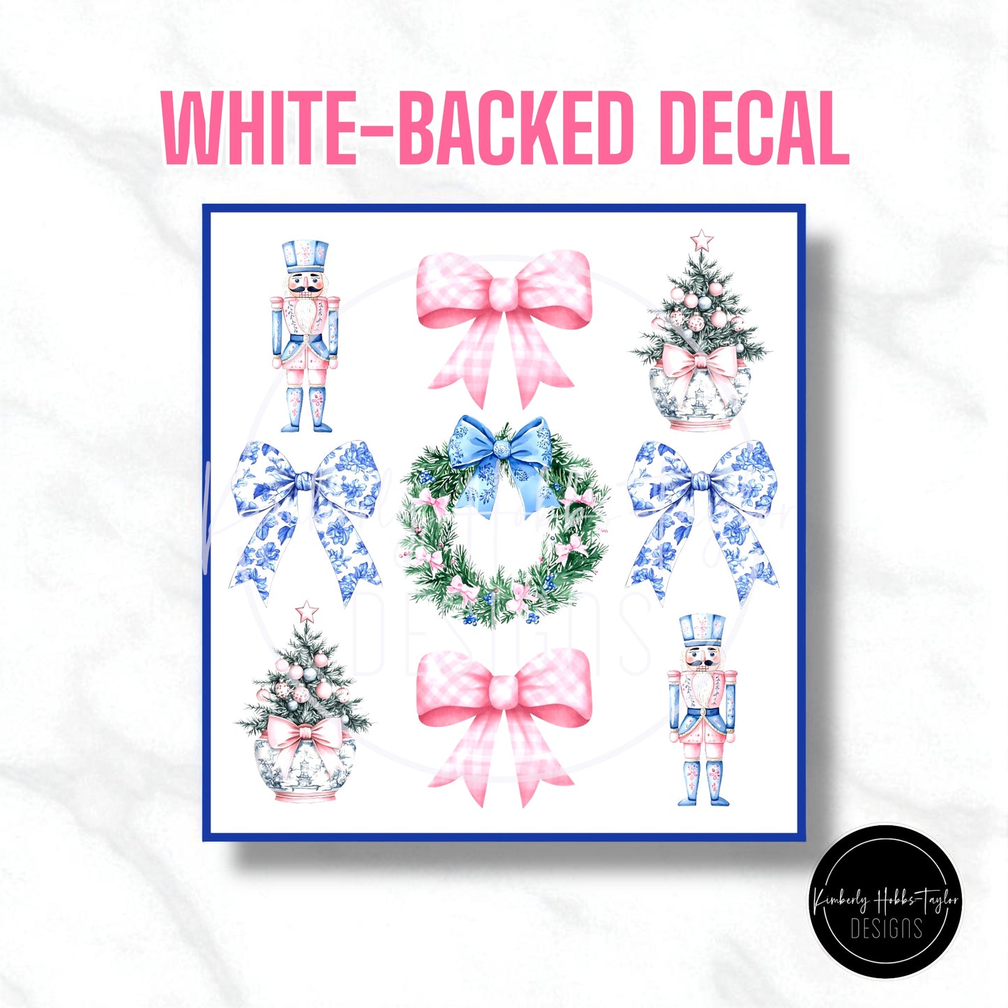 DECAL - Pink Blue Chinoiserie Christmas