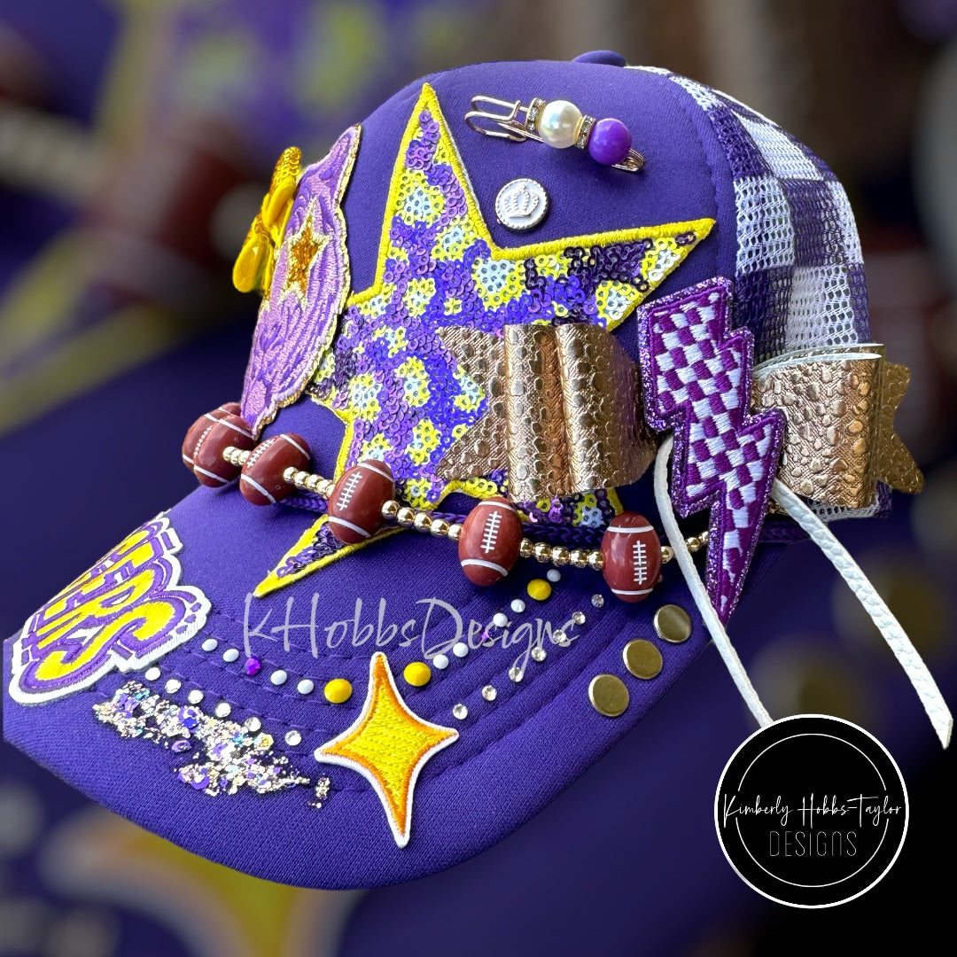 Purple Gold Tigers Trucker Hat - OOAK