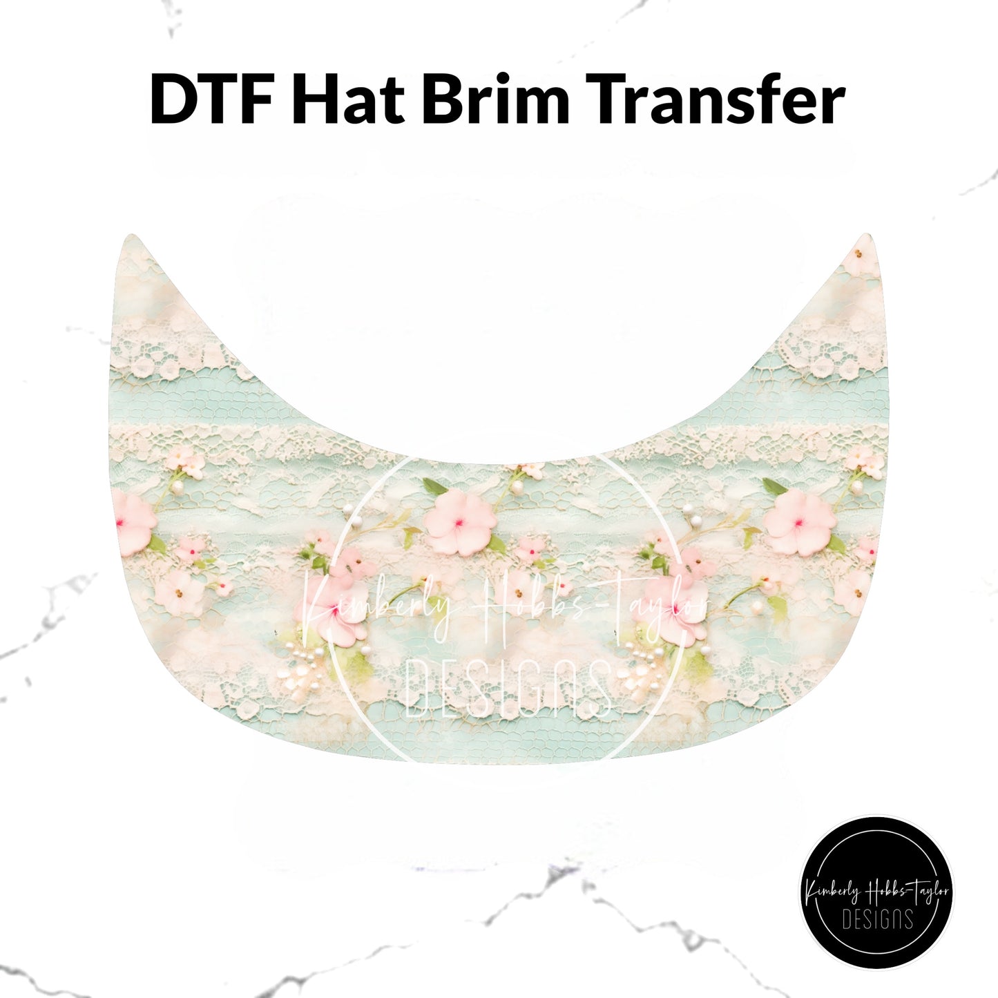 DTF Hat Brim Transfer - Aqua Pink Blooms D