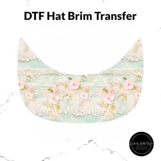 DTF Hat Brim Transfer - Aqua Pink Blooms D