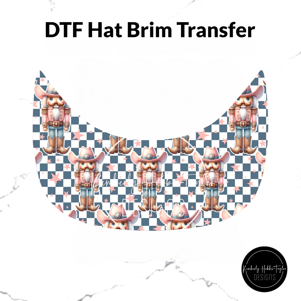 DTF Hat Brim Transfer - Nutcracker Cowboy Pink Stars