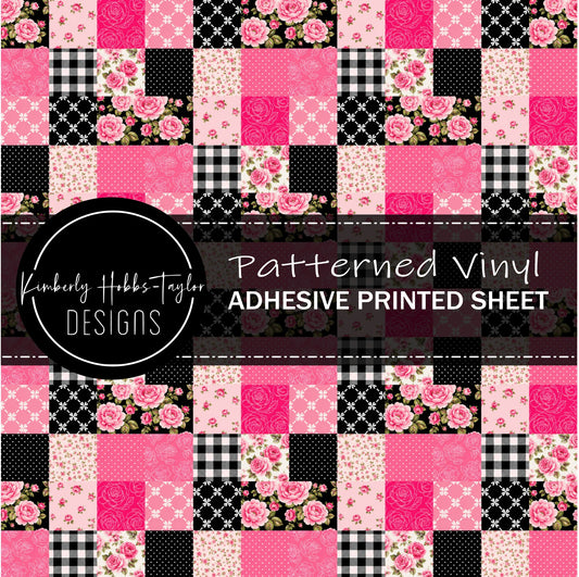 Pink Floral Patchwork - Adhesive Vinyl