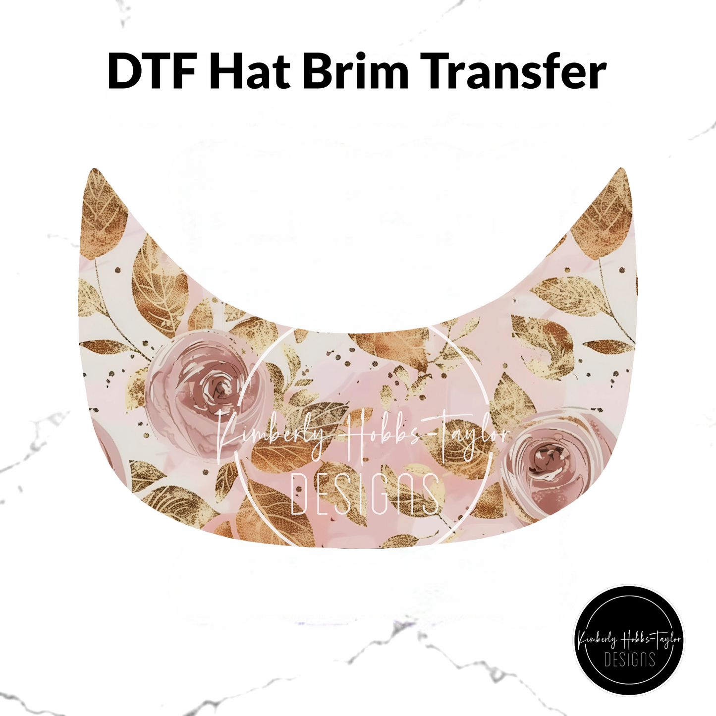 DTF Hat Brim Transfer - Pink Gold Roses A