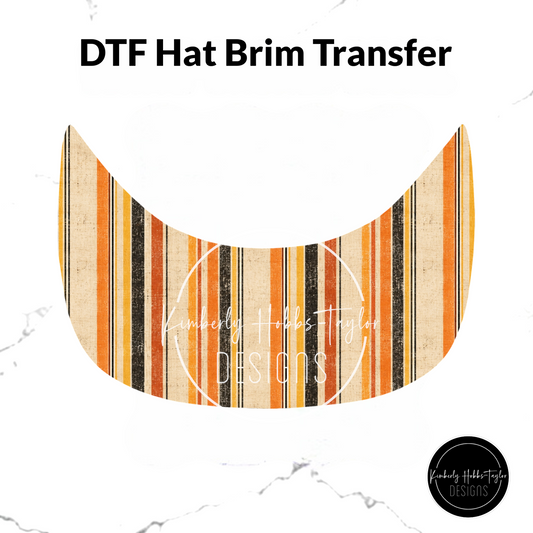 DTF Hat Brim Transfer - Retro Orange Black Striped