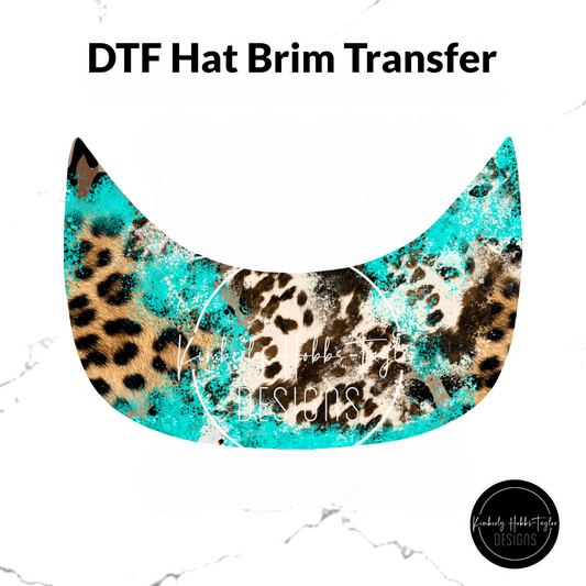 DTF Hat Brim Transfer - Turquoise Cowhide Leopard