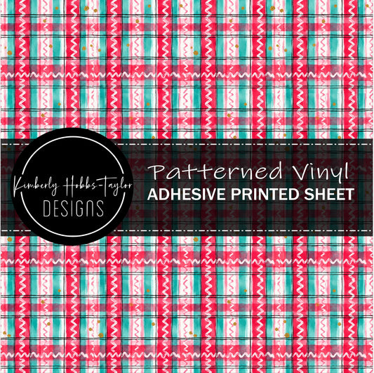 Pink Teal Christmas Plaid - Snowman Coord vinyl