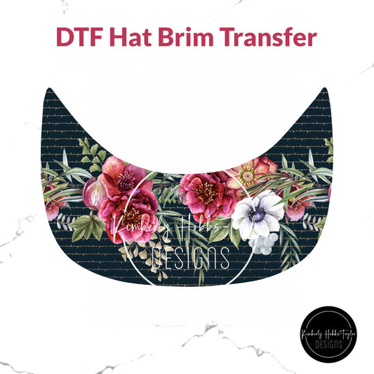DTF Hat Brim Transfer - Floral I Love You Script