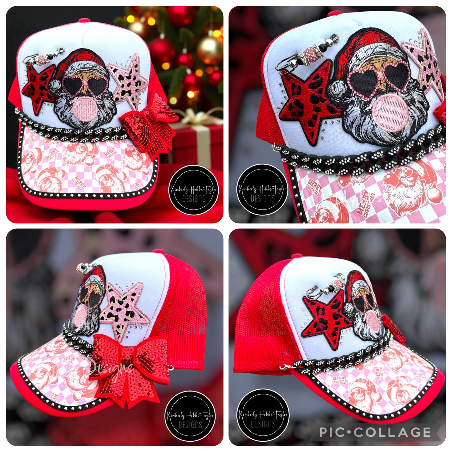 Vintage Red Pink Christmas Santa Trucker Hat