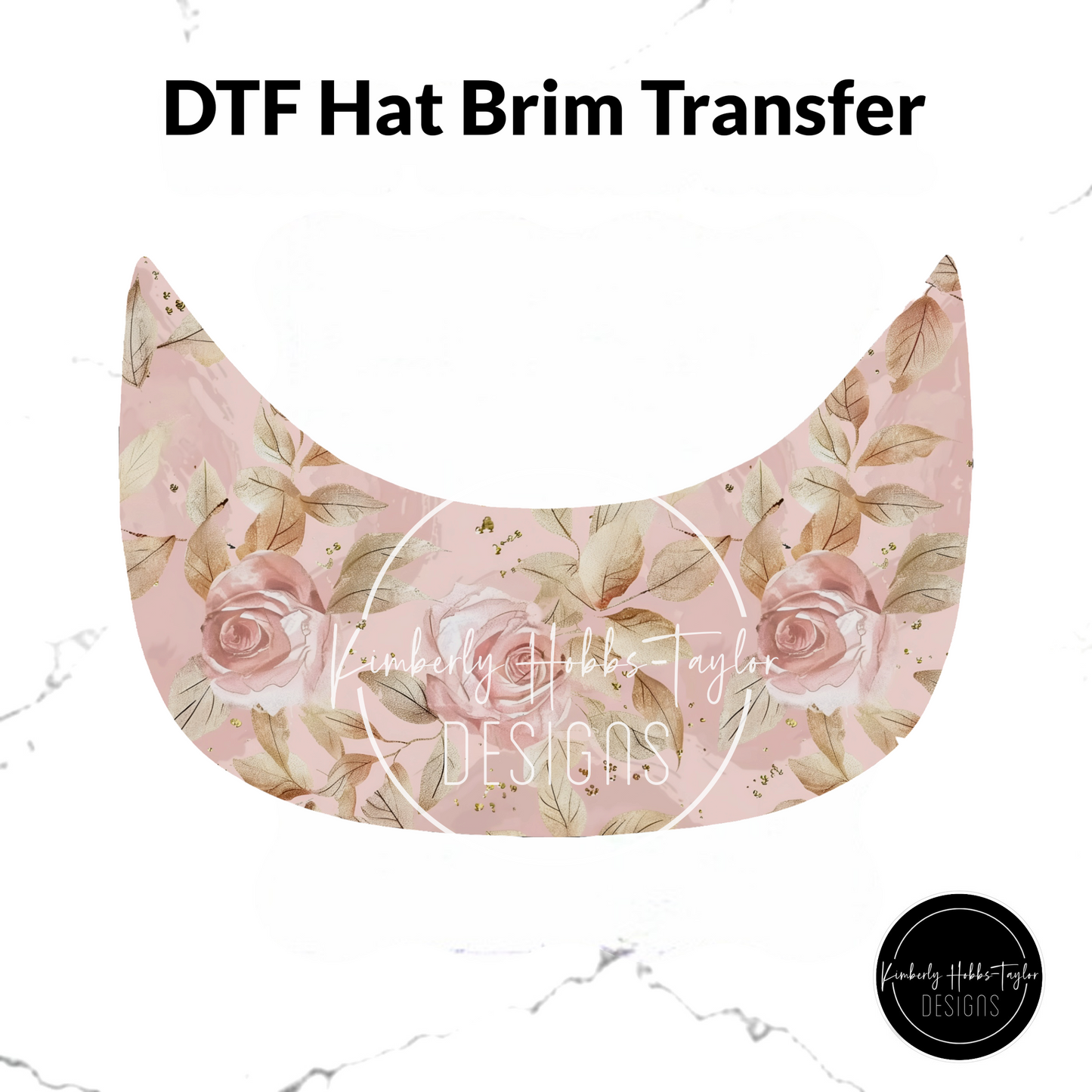 DTF Hat Brim Transfer - Pink Gold Roses B