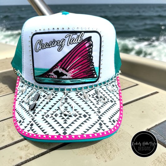 Chasing Tail Teal & Pink - Fishing Trucker Hat
