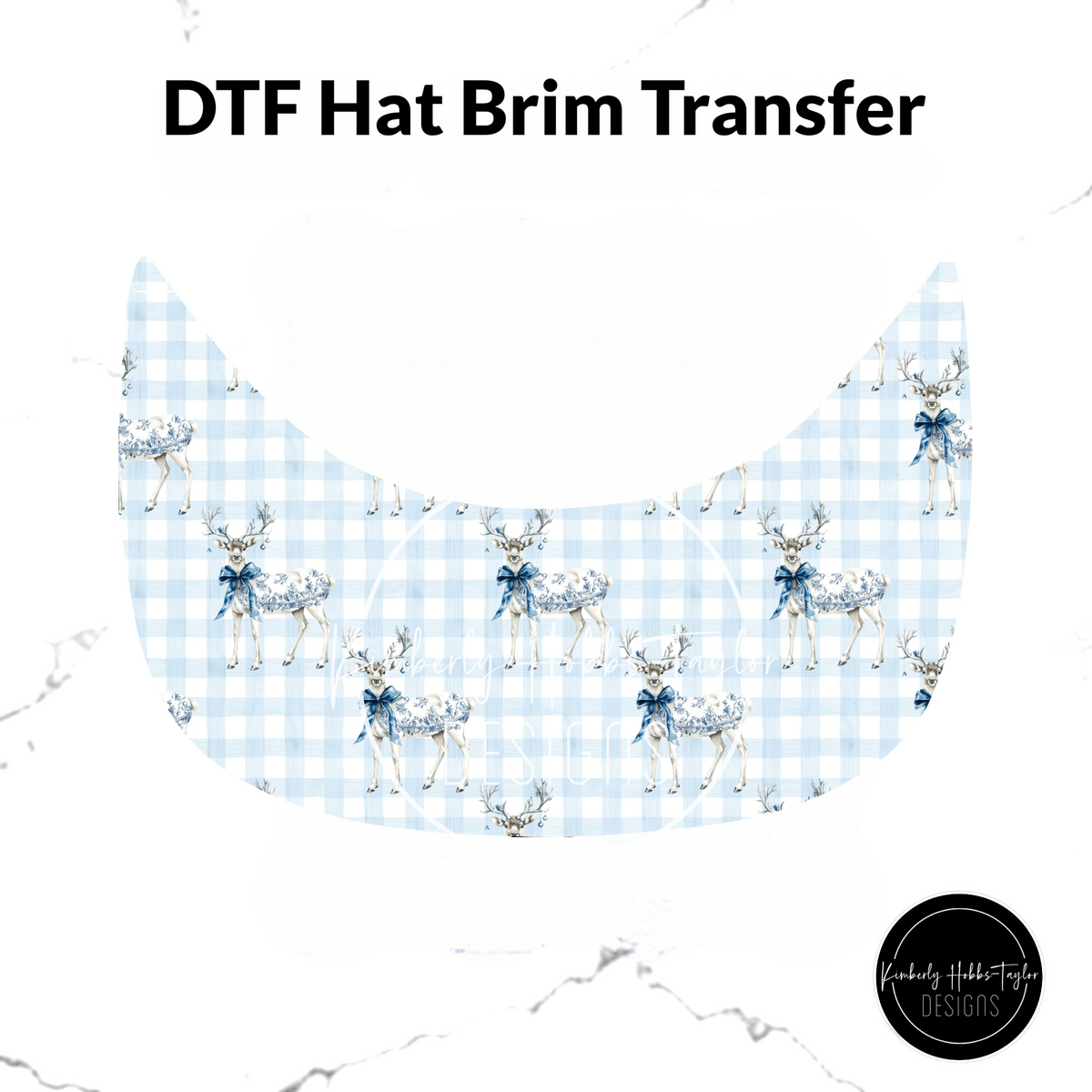DTF Hat Brim Transfer - Blue Toile Christmas Deer