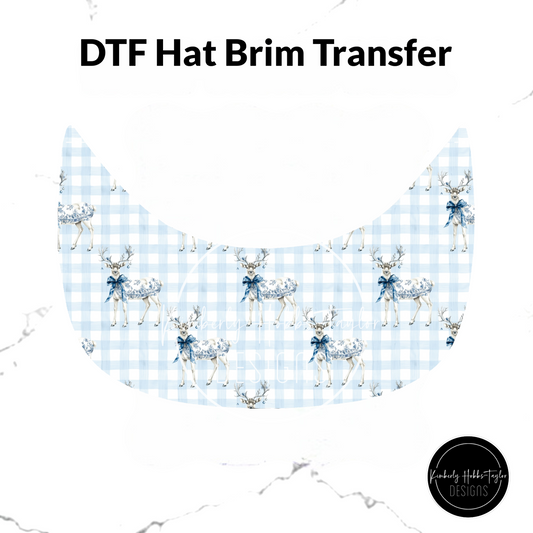 DTF Hat Brim Transfer - Blue Toile Christmas Deer