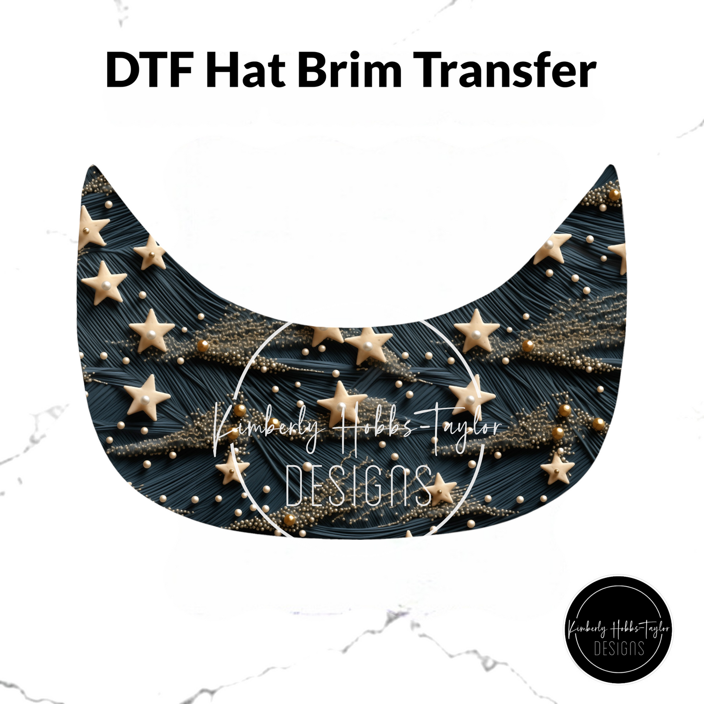 DTF Hat Brim Transfer - Navy Gold Stars