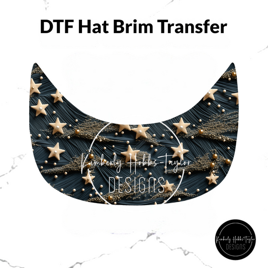 DTF Hat Brim Transfer - Navy Gold Stars