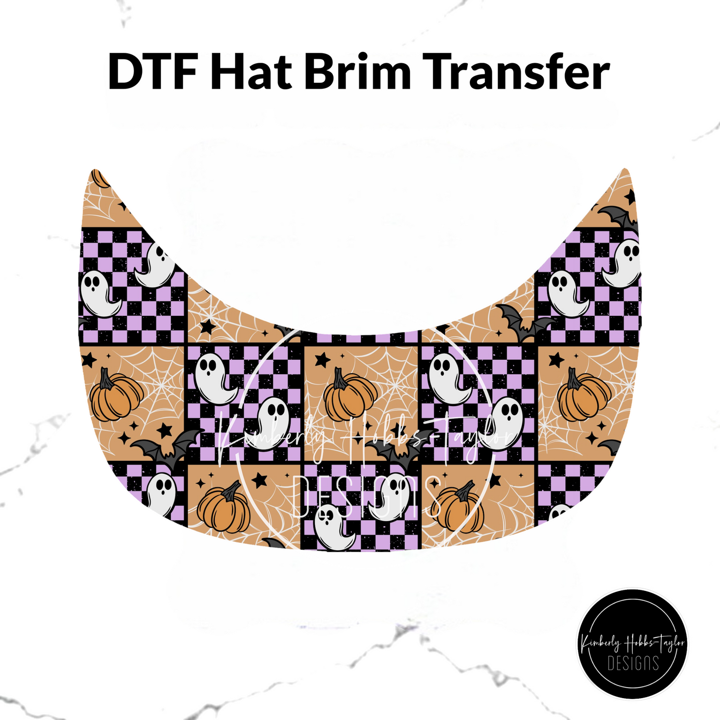 DTF Hat Brim Transfer - Patchwork Pumpkins Ghosts