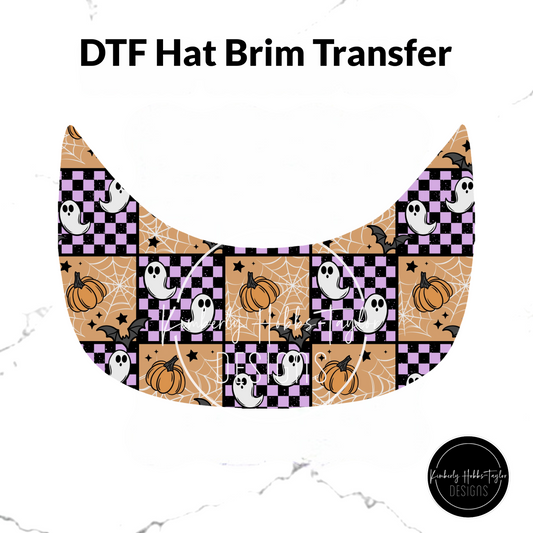 DTF Hat Brim Transfer - Patchwork Pumpkins Ghosts