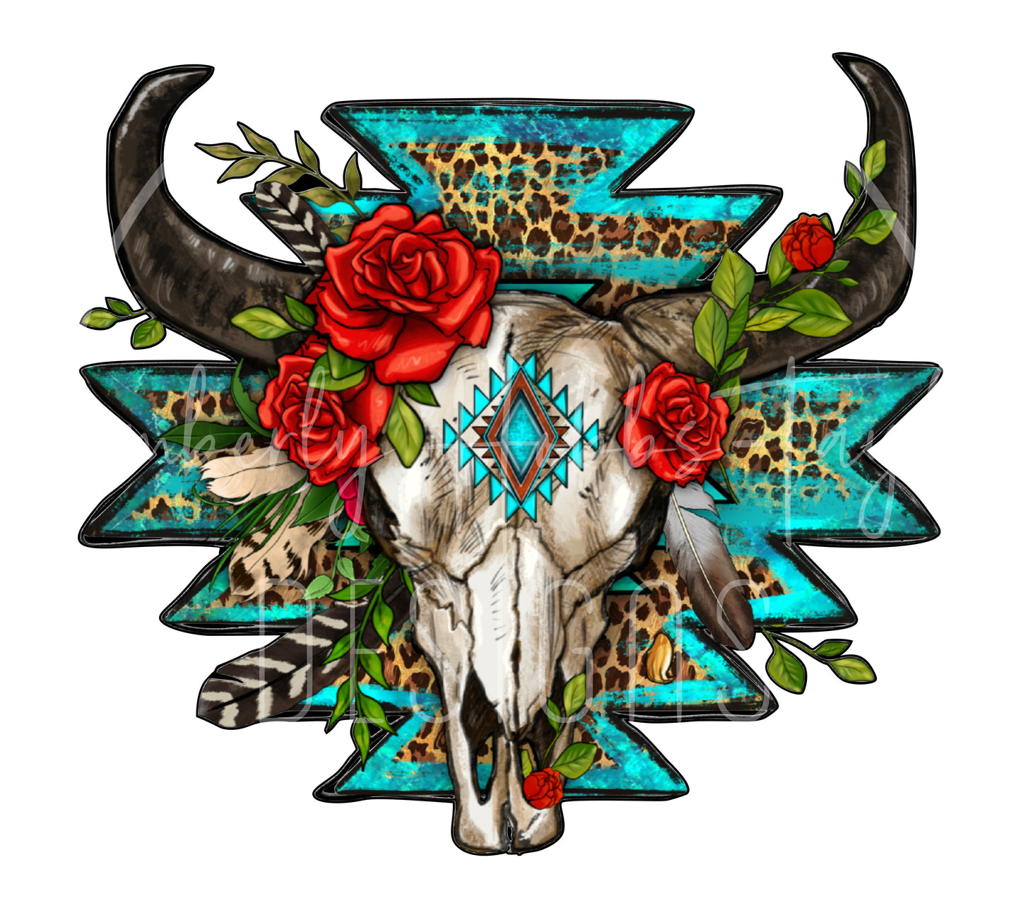 Aztec Skull with Roses decal