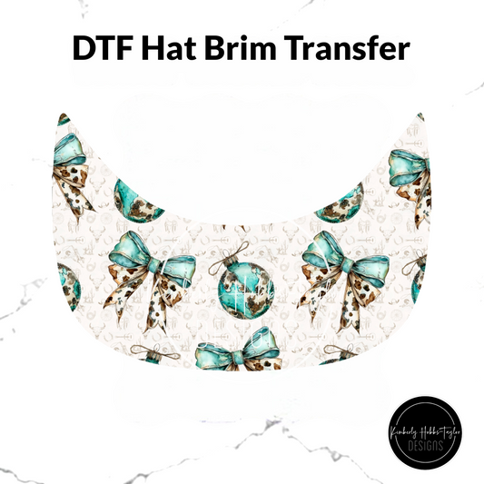 DTF Hat Brim Transfer - Turquoise Cowhide and Bows