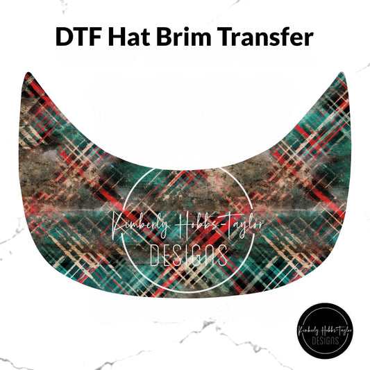 DTF Hat Brim Transfer - Christmas Plaid Grunge