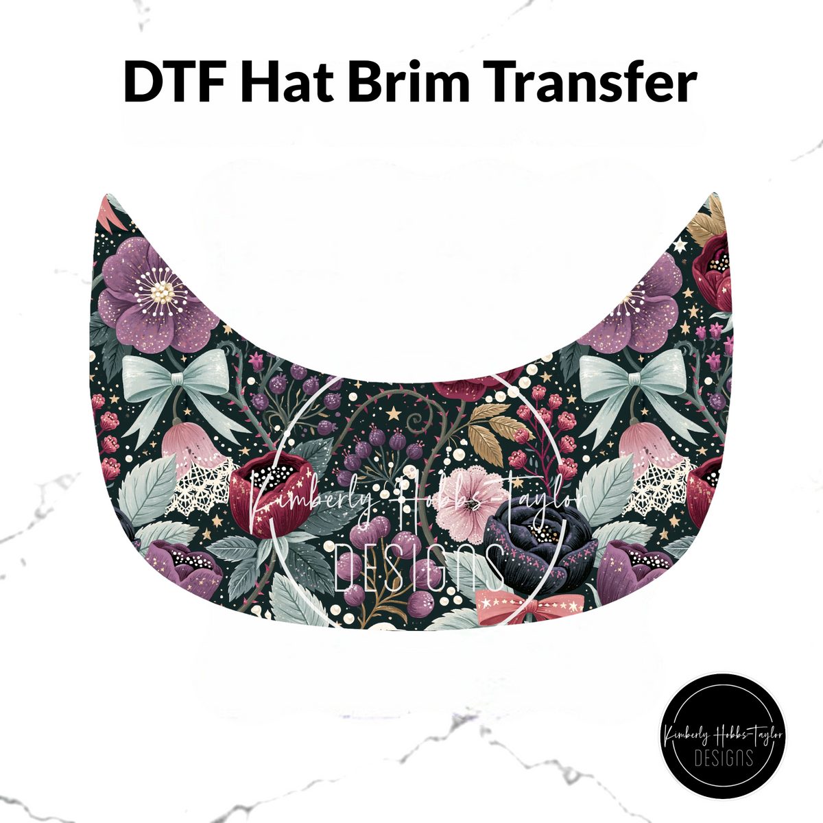 DTF Hat Brim Transfer - Plum Mint Bow Floral