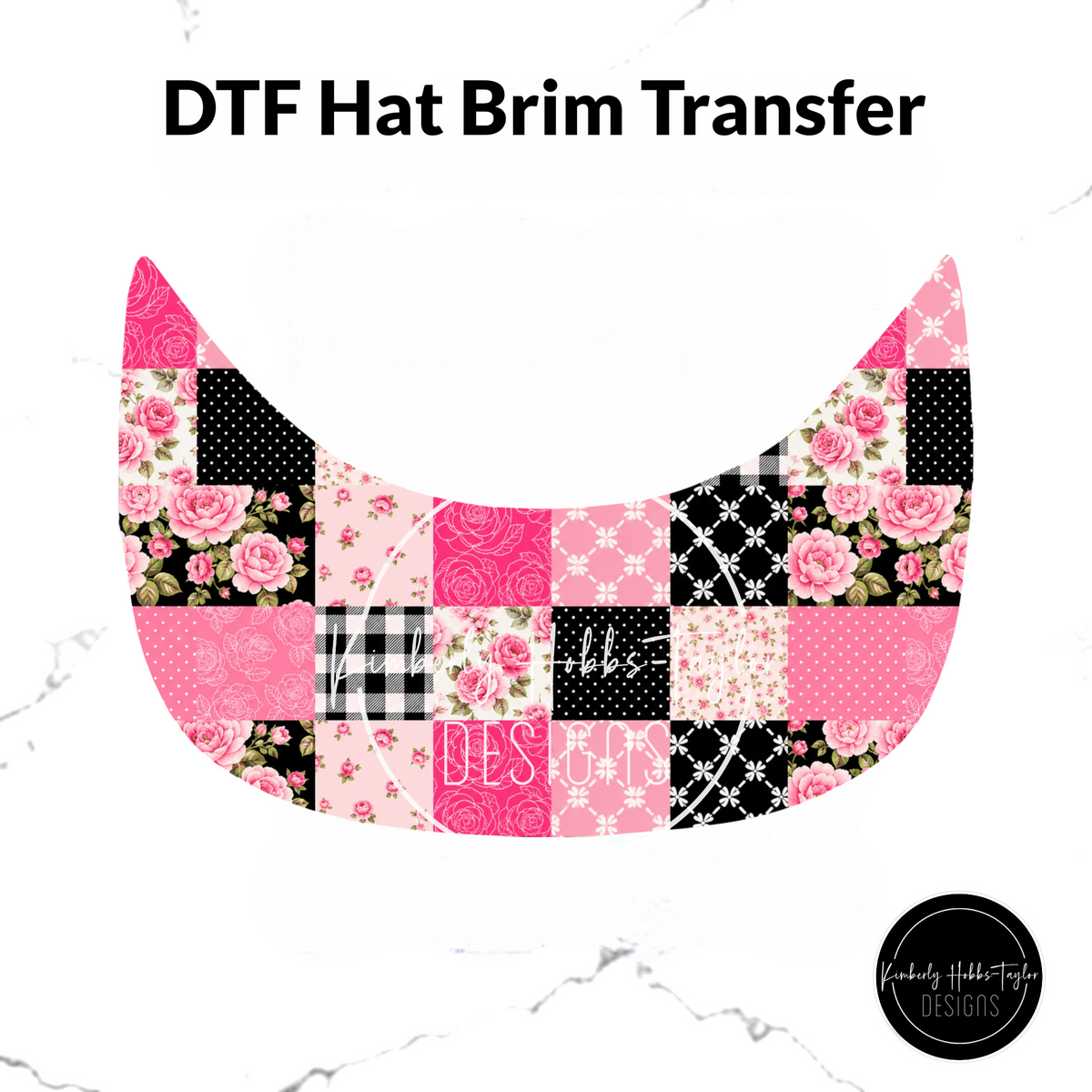 DTF Hat Brim Transfer - Pink Floral Patchwork