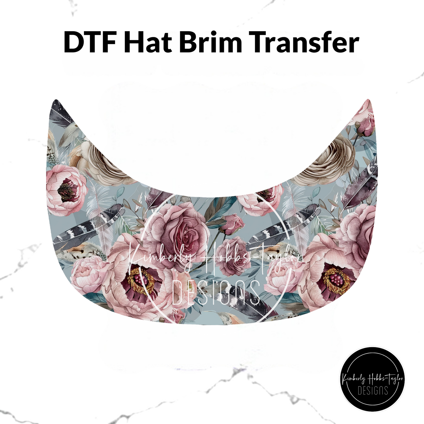 DTF Hat Brim Transfer - Purple Floral Feathers