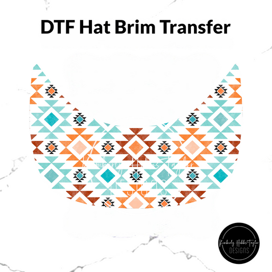 DTF Hat Brim Transfer - Teal Orange Aztec D