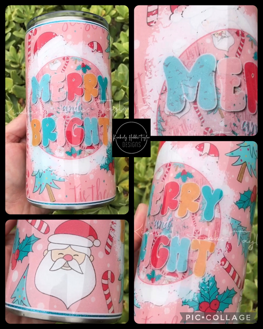 Merry and Bright - Pink Santa tumbler - 16oz