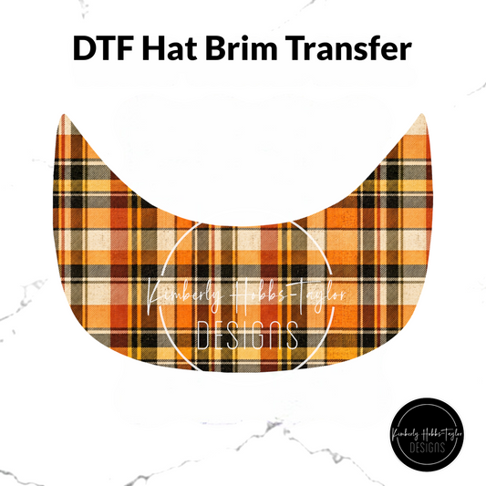 DTF Hat Brim Transfer - Retro Orange Black Flannel