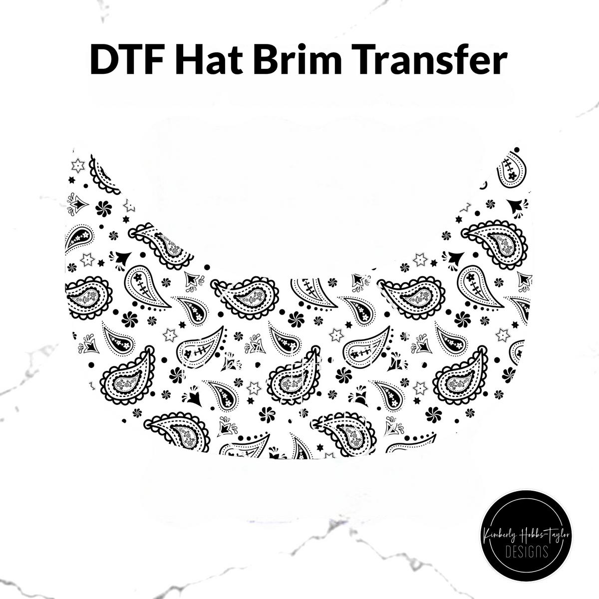 DTF Hat Brim Transfer - Pretty Paisley - Thick White
