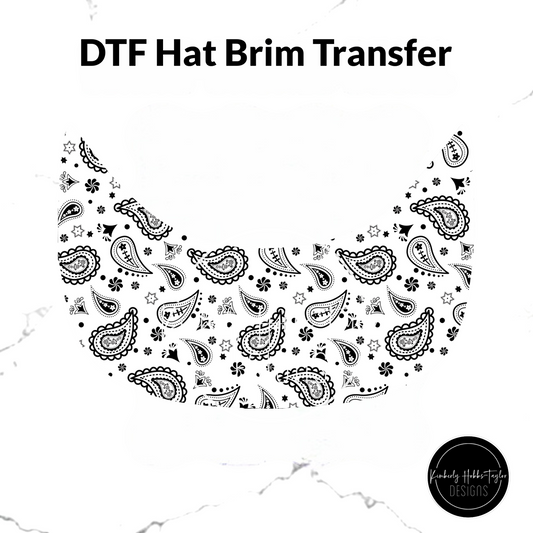 DTF Hat Brim Transfer - Pretty Paisley - Thick White
