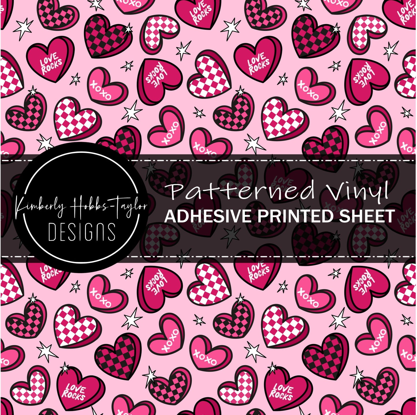 Pink Checkered Valentine Hearts vinyl