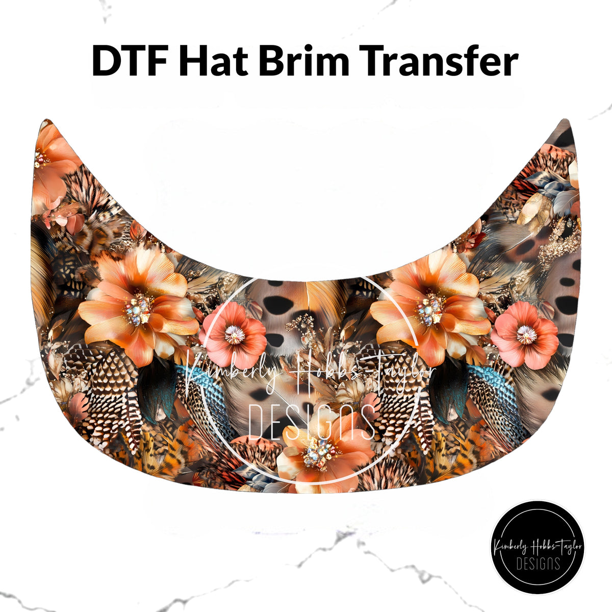 DTF Hat Brim Transfer - Fall Feathers and Florals