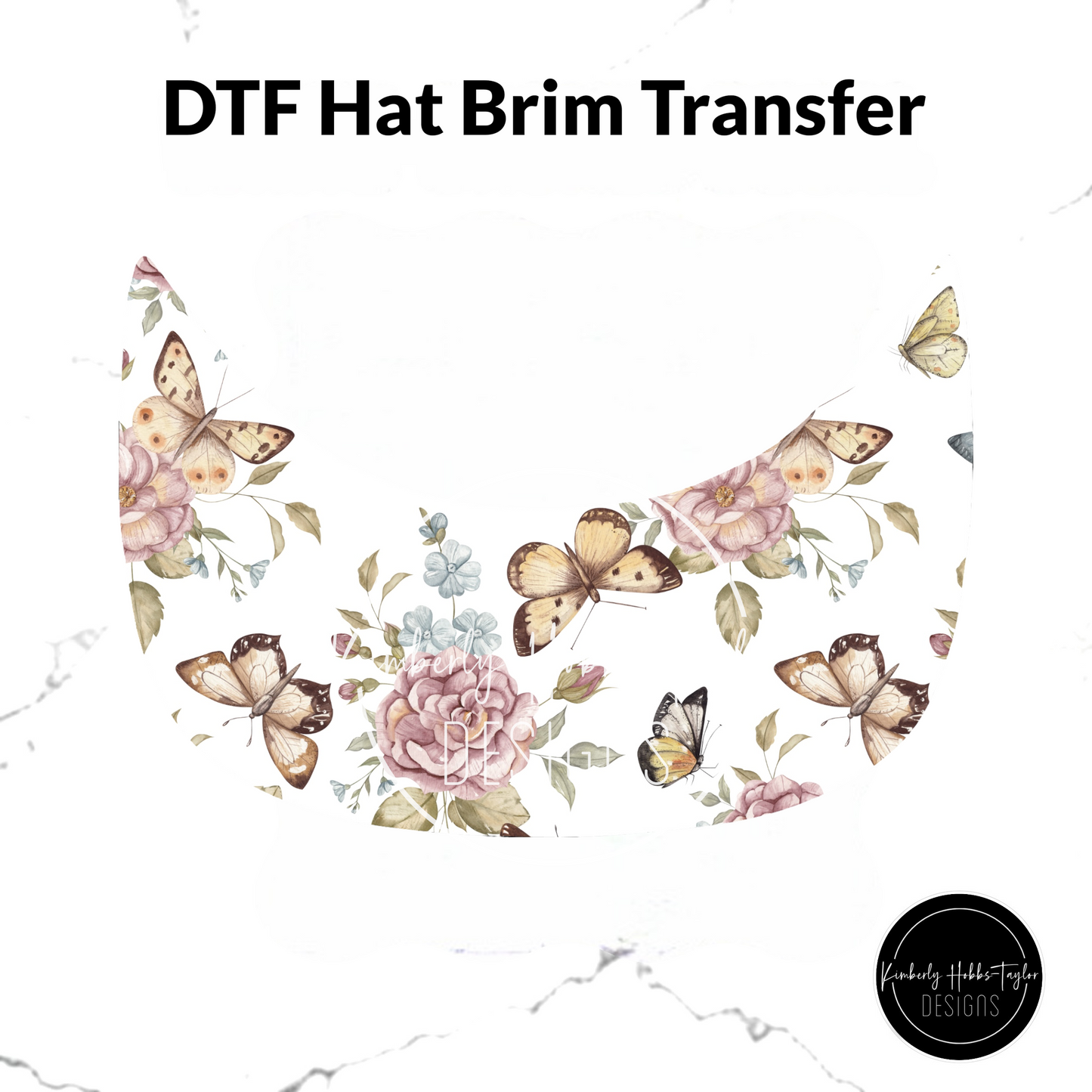 DTF Hat Brim Transfer - Vintage Florals and Butterflies