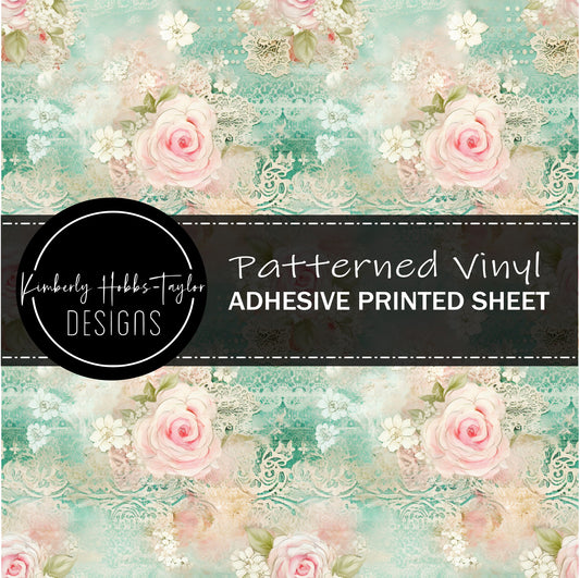 Aqua Pink Blooms B vinyl