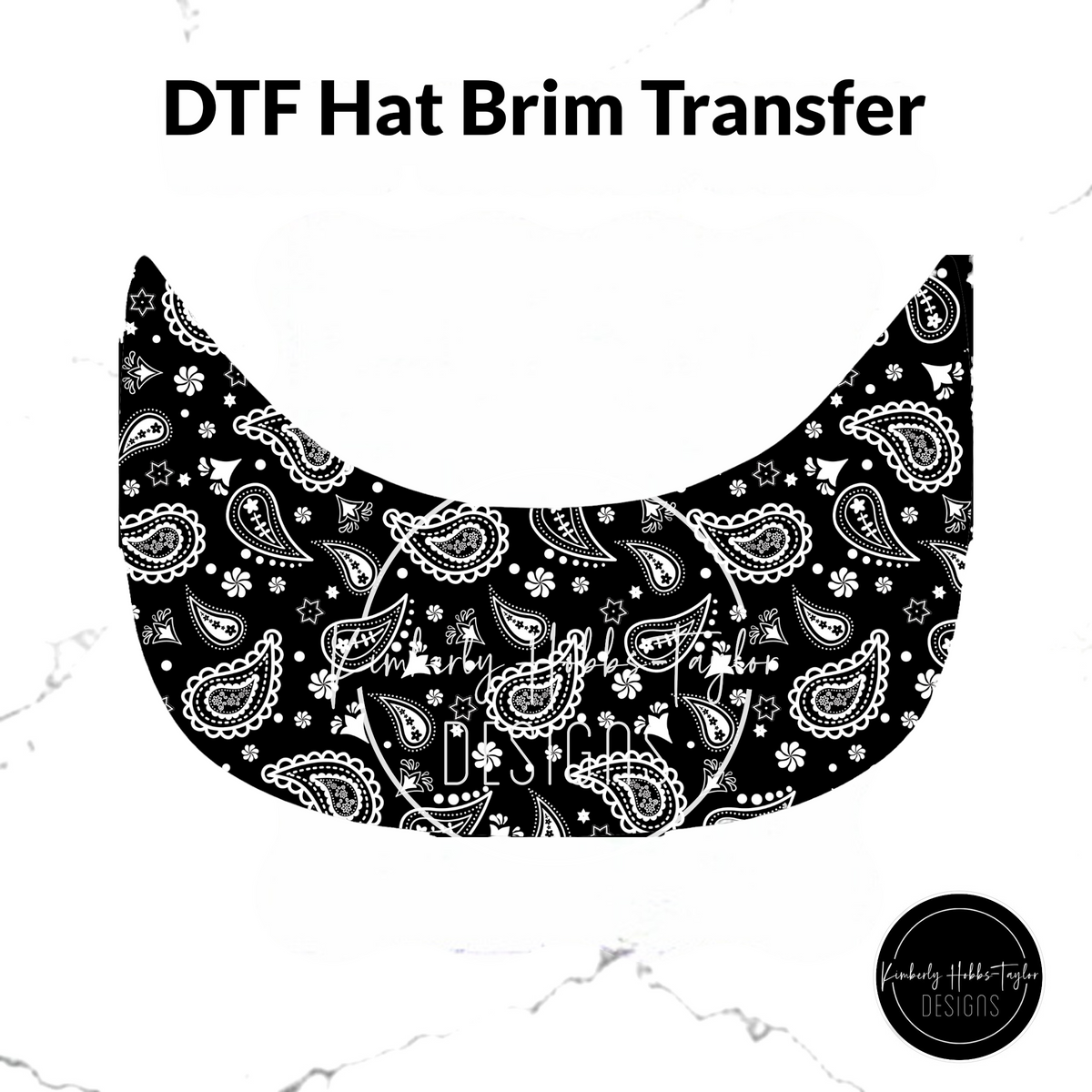 DTF Hat Brim Transfer - Pretty Paisley - Thick Black