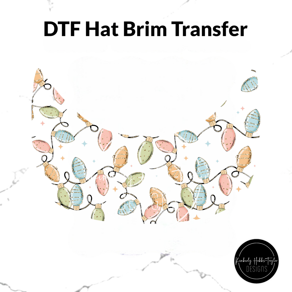 DTF Hat Brim Transfer - Merry and Bright Lights - Pastel