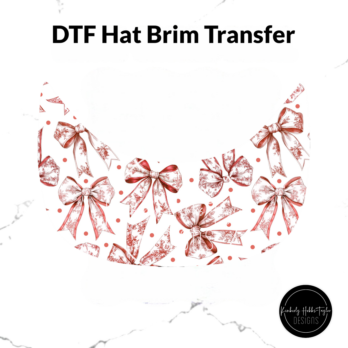 DTF Hat Brim Transfer - Red Toile Bow White