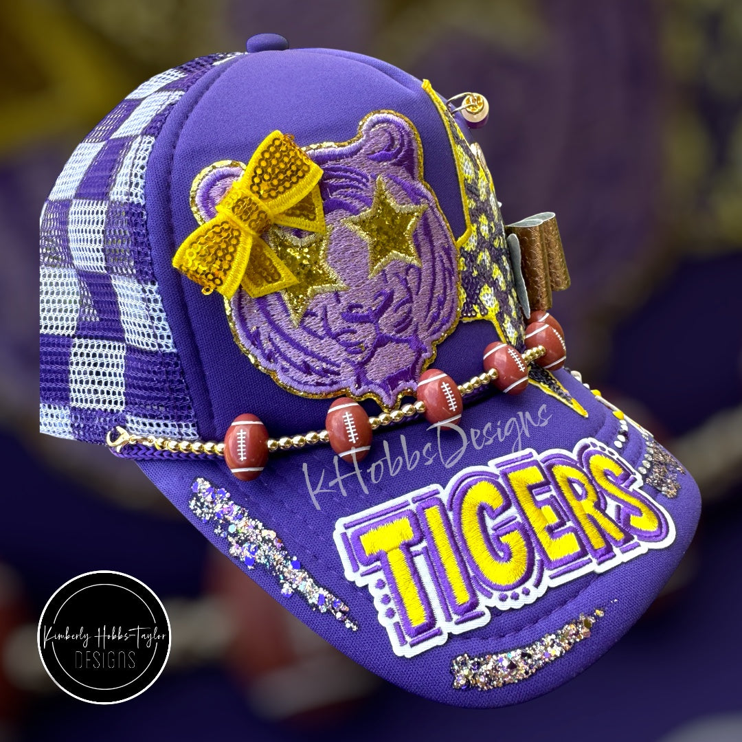 Purple Gold Tigers Trucker Hat - OOAK