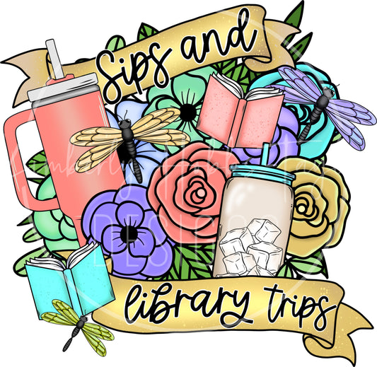 Sips and Library Trips decal